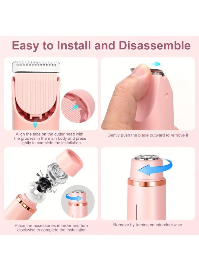 ATRJSZ Womens Shaver Dual-Head Bikini Trimmer for Women 2-in-1 Women's Body Shaver USB Charge Waterproof Painless Electric Razors for Silk Skin (Pink) - Image 3